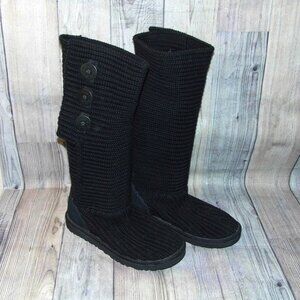 UGG Classic Cardy Black Tall Knit/Sheepskin(Footbeds) Boots Womens Size 8